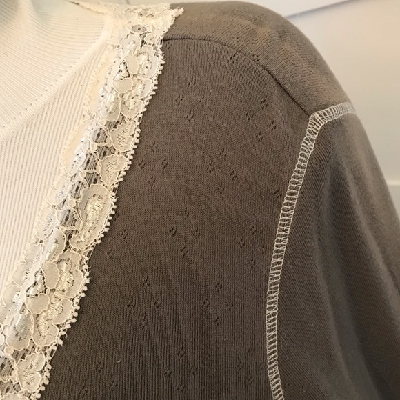 Olive Long Sleeve V neck cardigan with Lace - Picture 2 of 6